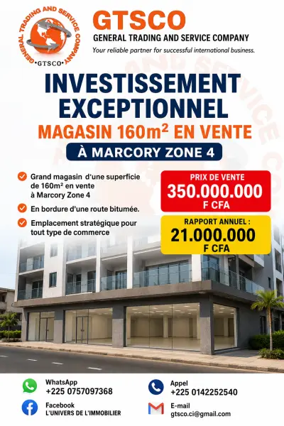 À vendre magasin d'environ 160m2 à marcory zone 4 