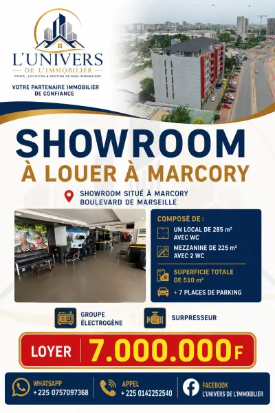 À louer howroom  510m² à marcory zone 4 sur le boulevard de Marseille 