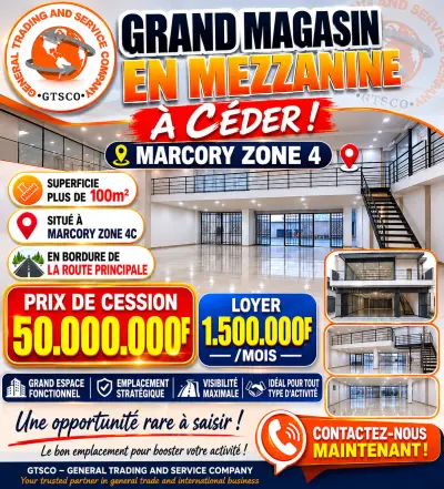 Grand magasin en mezzanine à céder à marcory zone 4 