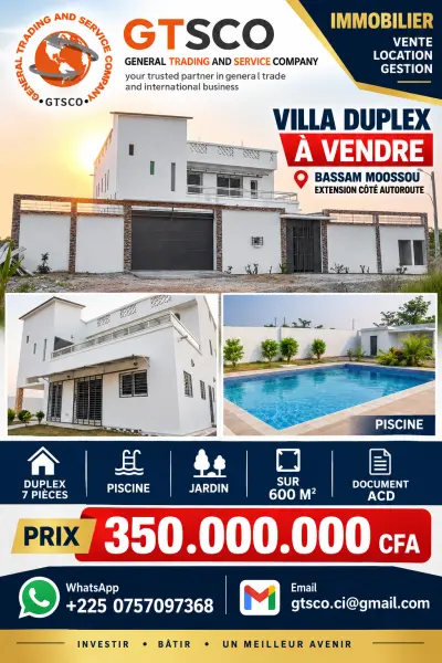 Grand Bassam duplex 7 pièces avec piscine et jardin en vente 