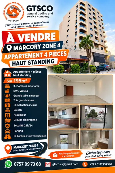 À vendre marcory zone 4 appartement haut standing 4 pièces 